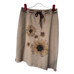 Snazzie tan drawstring waist floral print skirt size 14